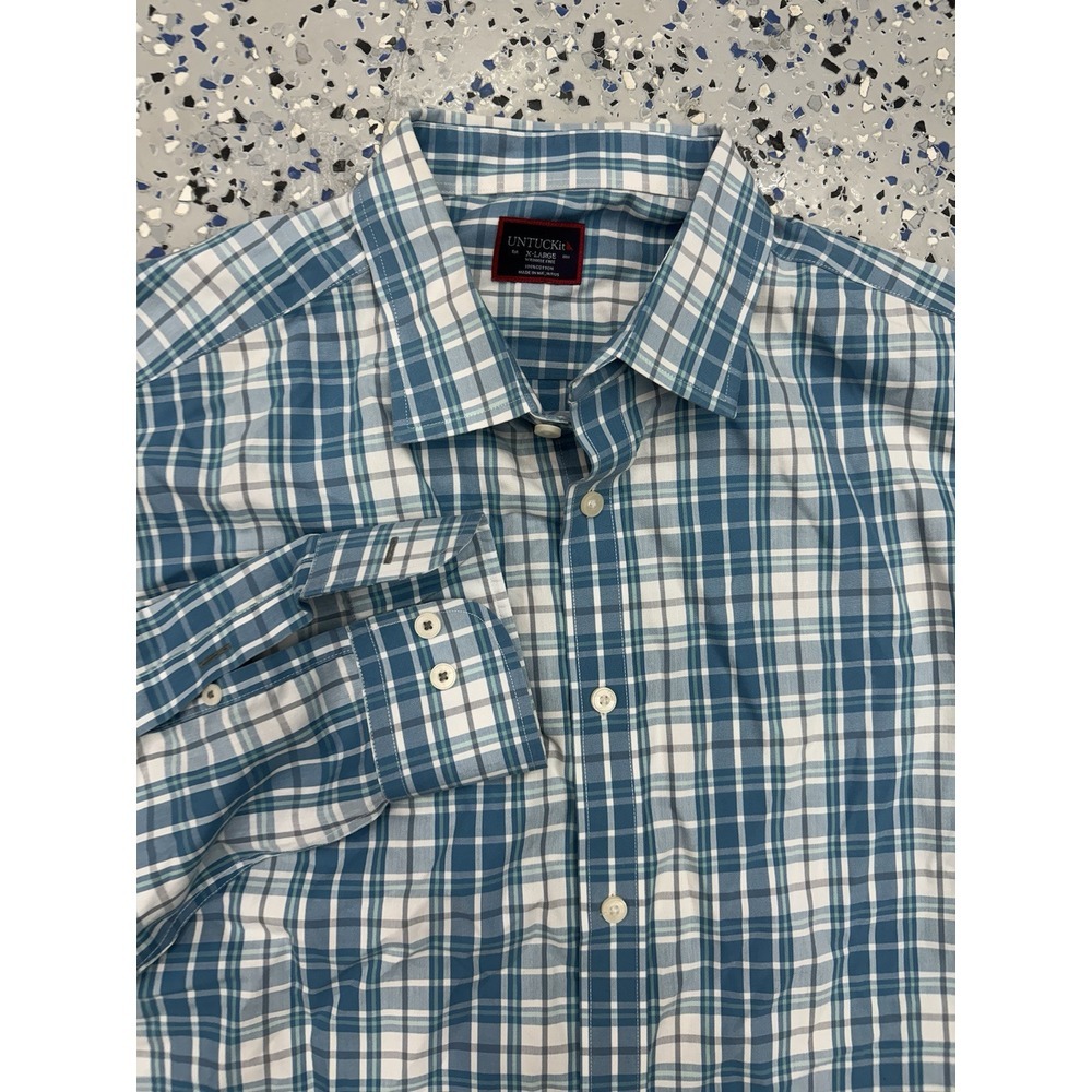 UNTUCKit-Blue Plaid Button Up Long Sleeve Cotton Shirt Sz XXL 2XL‎